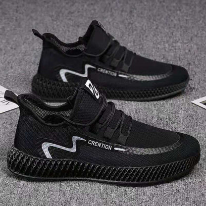 Black athletic shoes with 'Crenition' branding on a gray surface