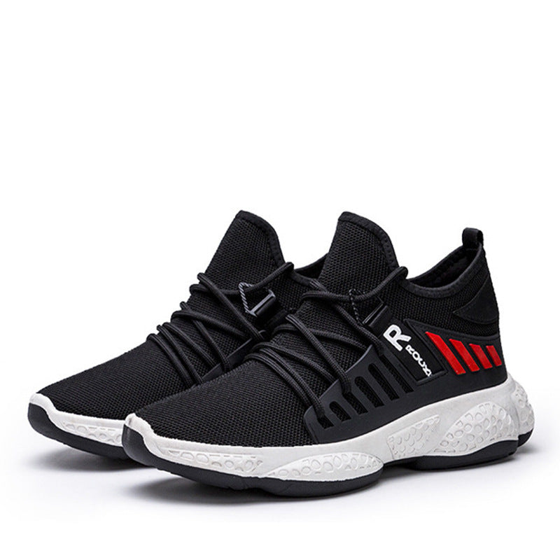 Black athletic shoes with white soles on a white background