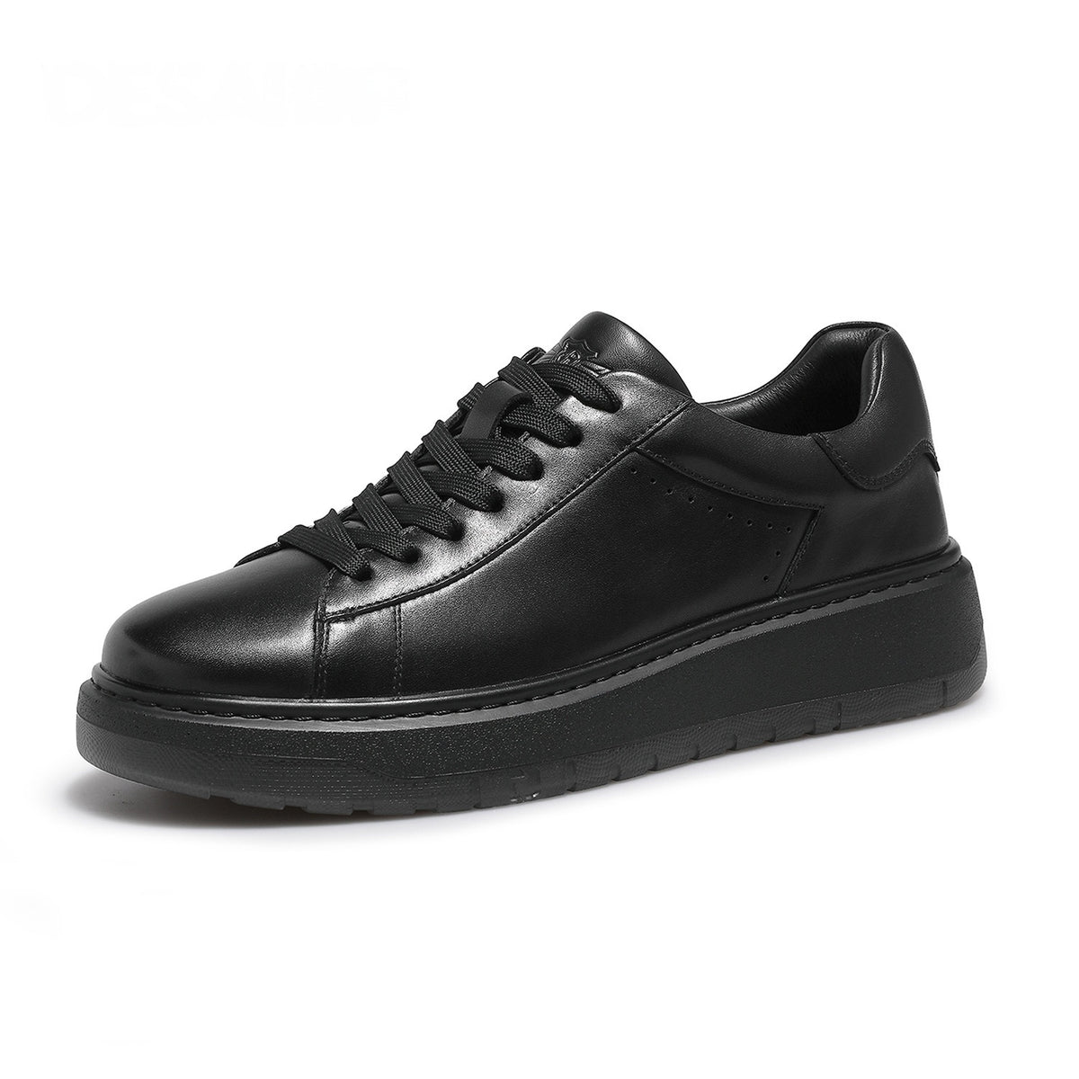 Black leather sneaker on a white background