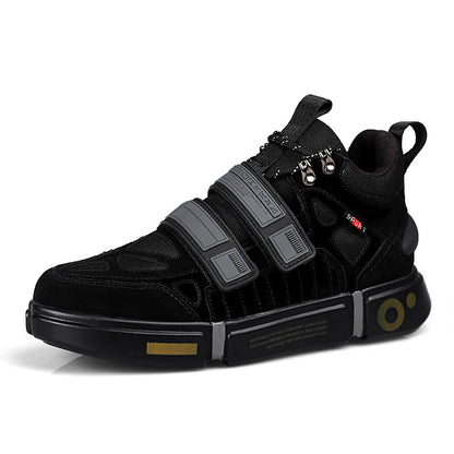 Black sneakers with unique design on a white background
