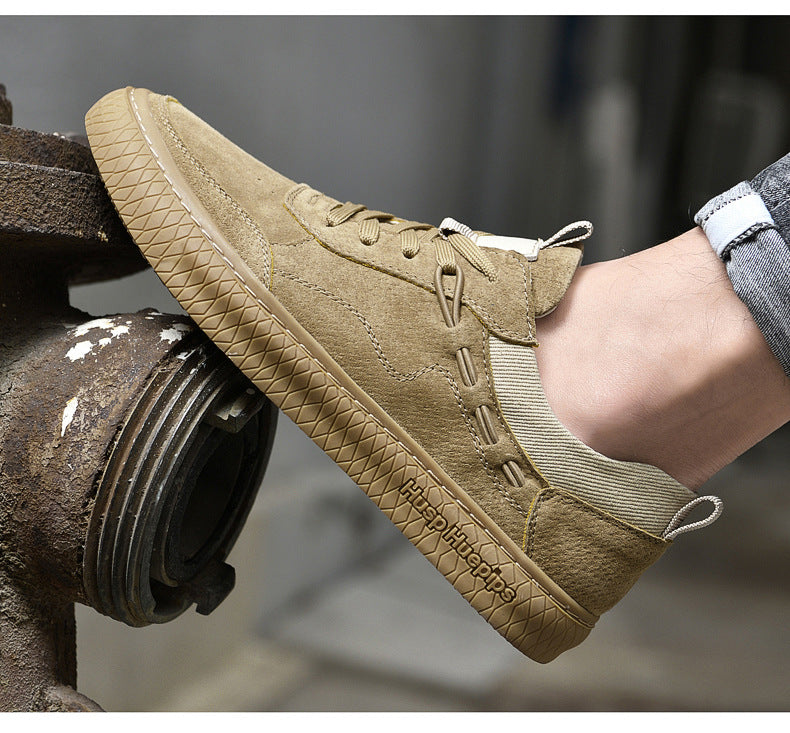 Brown suede sneaker on a blurred background