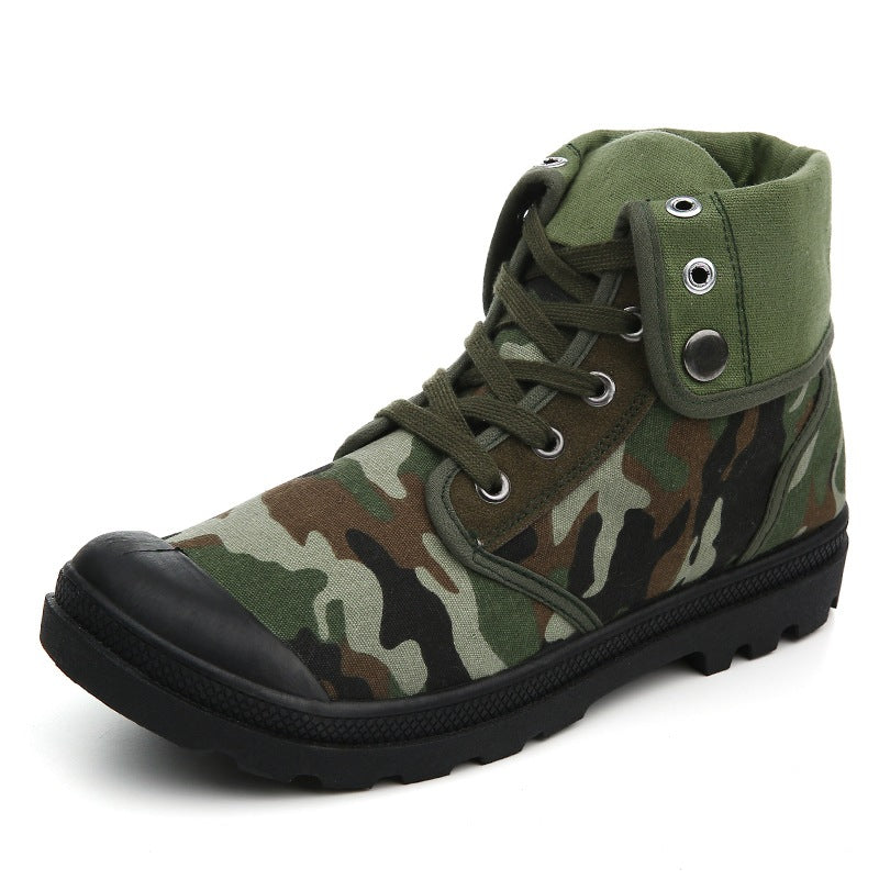 Camouflage high-top sneaker on a white background