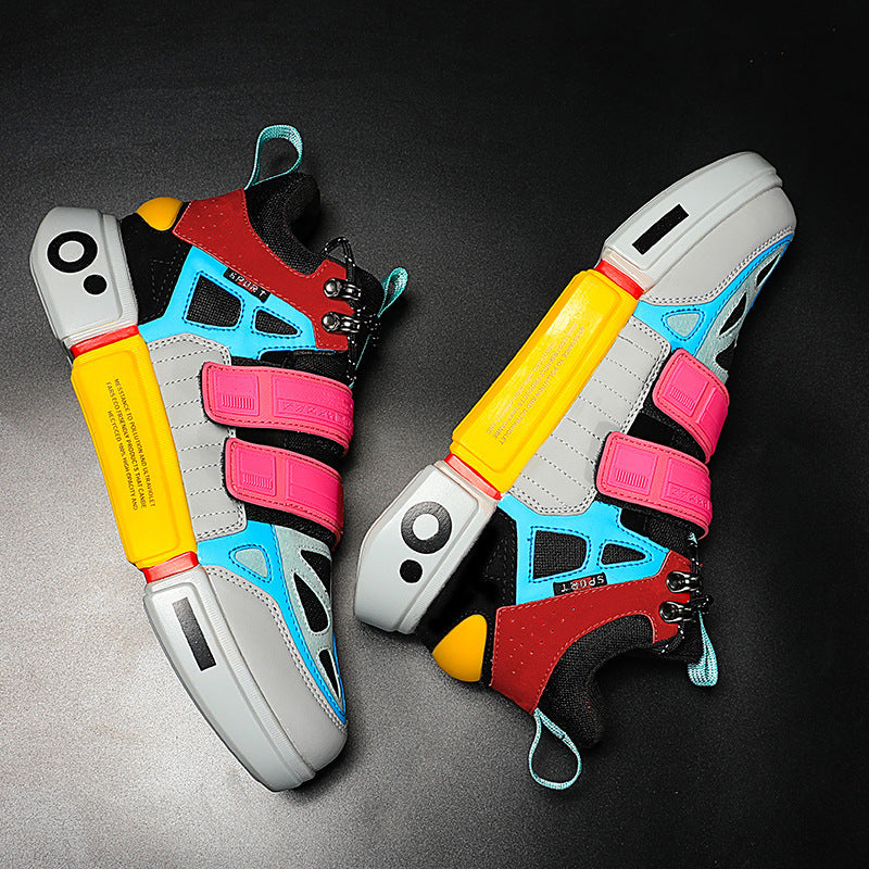 Colorful sneakers with a futuristic design on a dark background
