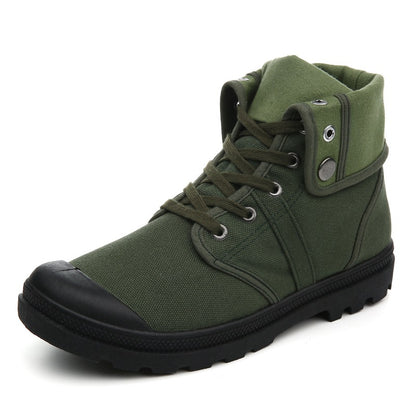 Green high-top sneaker with black sole on a white background